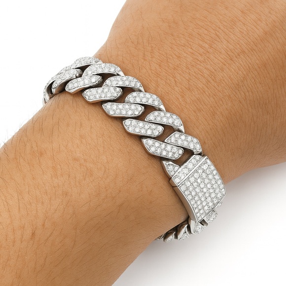 White Gold Plated Miami Cuban Link Bracelet for Men and Women - Picture 6 of 6